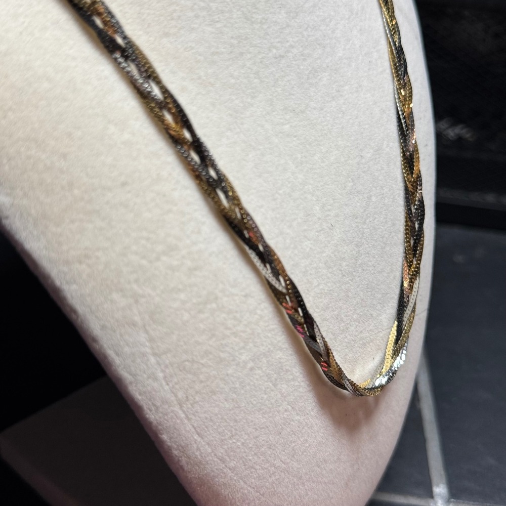 Napier Tri-Tone Braided Herringbone Chain Necklace Gold Silver Hematite 18"